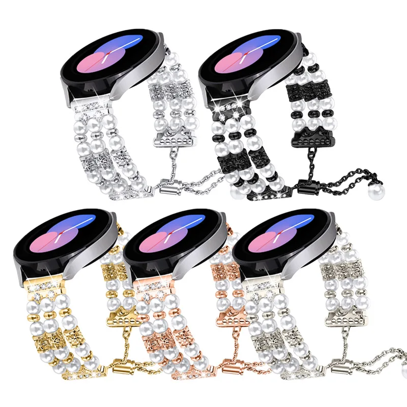 20mm Diamond Strap For Samsung Galaxy Watch 5 4 44MM 40mm Metal Pearl Wristband Bracelet Band for Watch 5 Pro / Watch 4 Classic