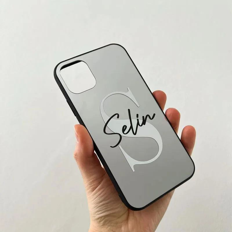 Personaliza Mirror Case Custom Monogram Initial Name Phone Cases For iPhone 13 12 11Pro Max Mini XS XR 7 8Plus soft mirror Cover