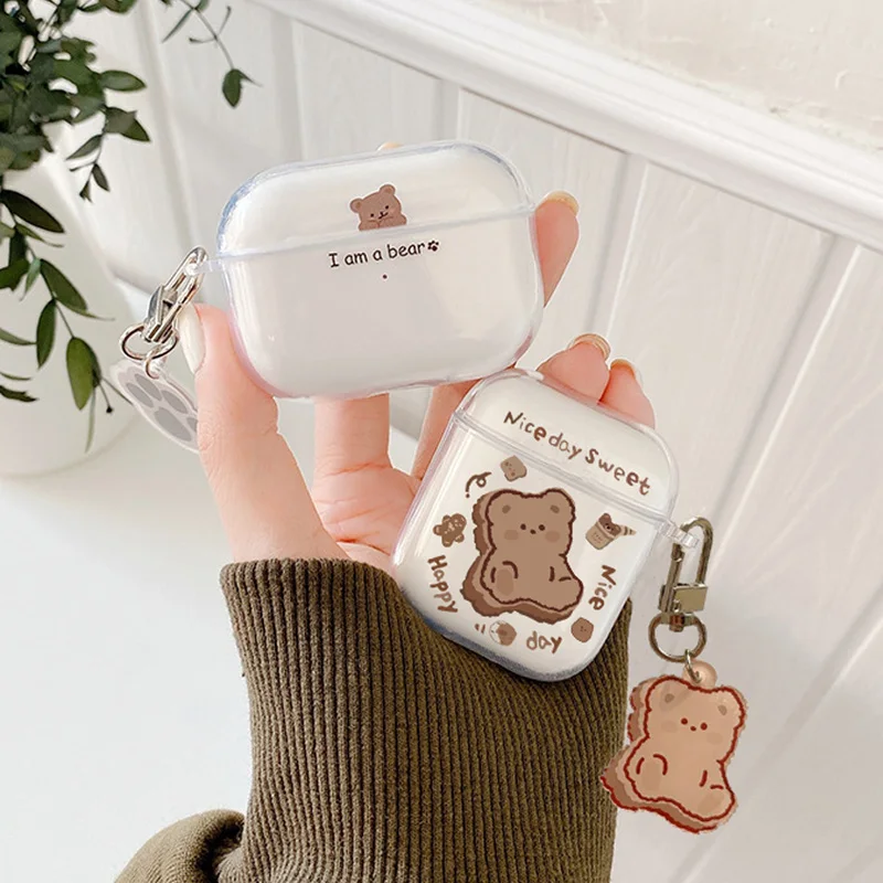 Poinhousse ours pour Airpods 1 2 3, coque pour écouteurs, étui pour casque souple pour Apple Airpod Pro 2nd, boîte sans fil avec porte-clés