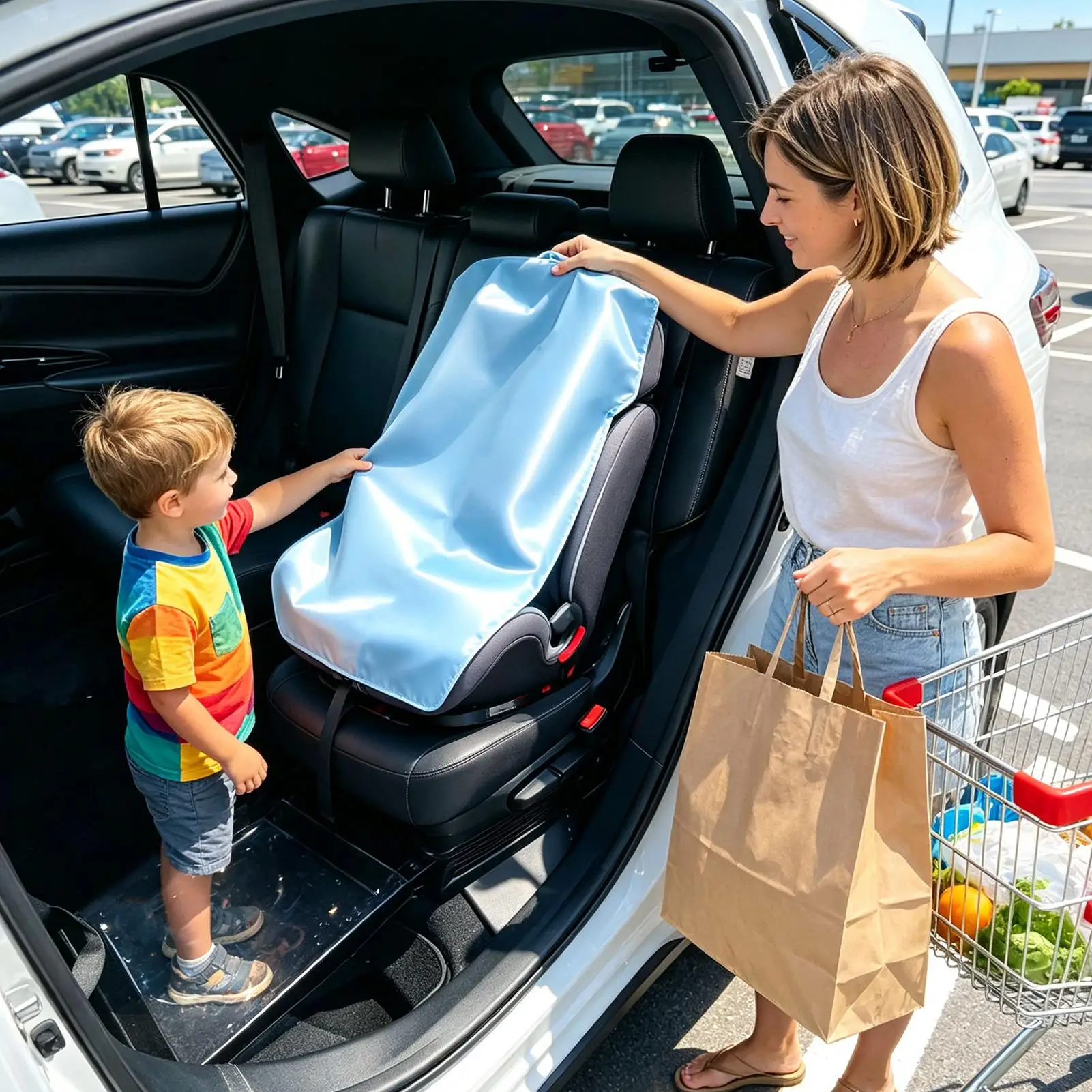 Car Seat Heat Protector Large Universal UV Protection Foldable Car Child Seat Heat Shield For Hot Weather Bicycles Strollers SUV