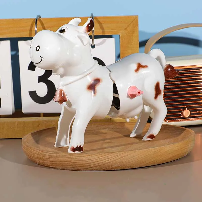 Jouets de simulation d'animaux de ferme pour enfants, vache à remonter, jouets nostalgique d'enfance, vache sautante mécanique mignonne, 2 pièces