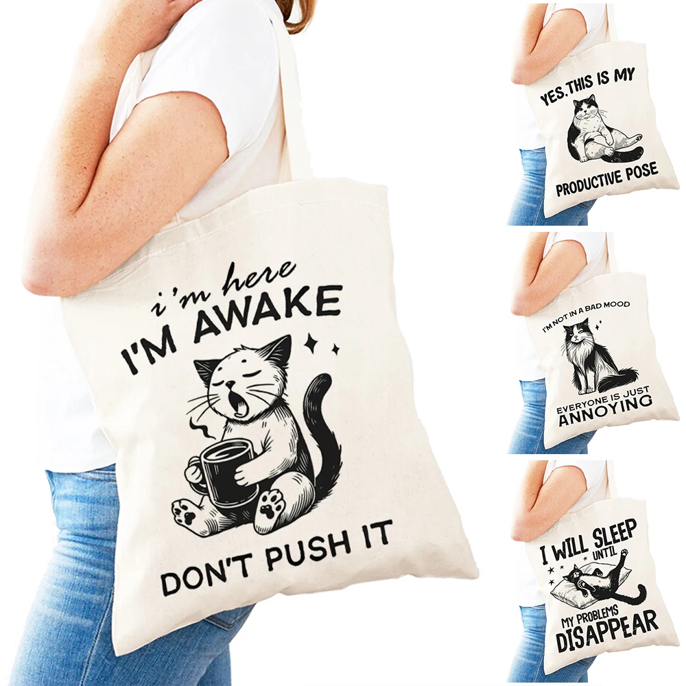 

Fashion Cat Girl Shopper Bags Lightweight Cats Lady Daily use Shoulder Handbag Double Print Cartoon Kitten Women Shopping Bag