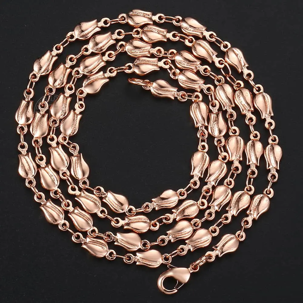 4mm 585 Rose Gold Color Neckalce For Women Girls Bud Link Chain Necklace Woman Fashion Jewelry Gifts 55cm 60cm