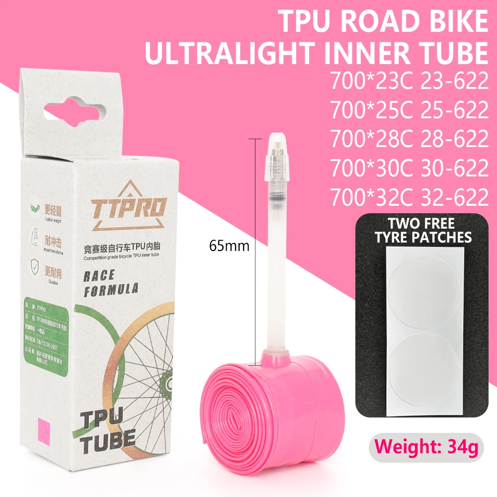 

TTPRO Ultralight Road Bicycle Inner Tubes 700X23/25/28/30/32C TPU material Tire 45/65/85mm Length French Valve Bike Parts