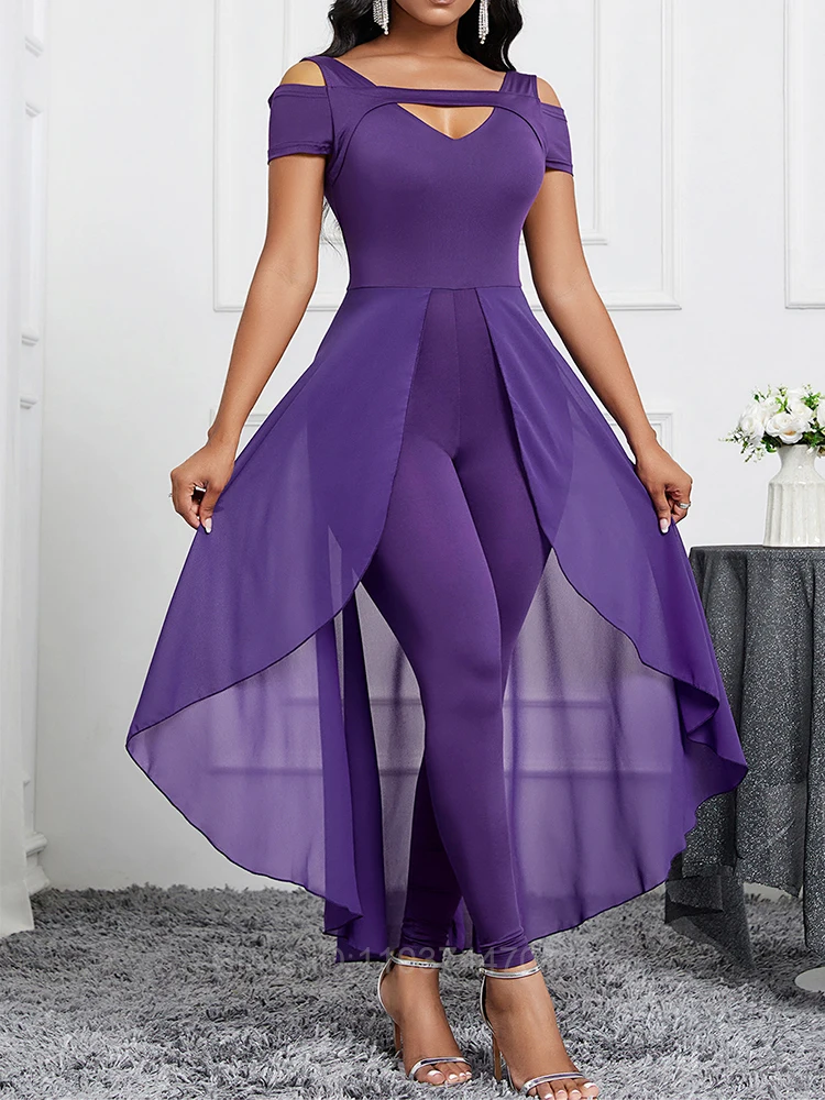 Monos largos con espalda descubierta Para Mujer, ropa elegante de manga corta, fruncida, Sexy, asimétrica, Para primavera
