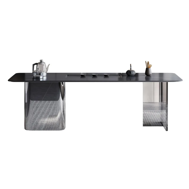 

Light luxury rock slab balcony tea table creative stainless steel office tea table designer suspended acrylic tea table