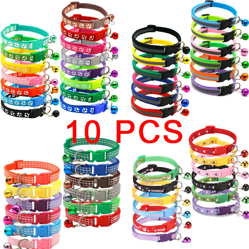 10Pcs Wholesale Collars For Cat Bell Adjustable Necklace With Bell Colorful for Cat Puppy Cat Collar Dropshipping Pet Collars