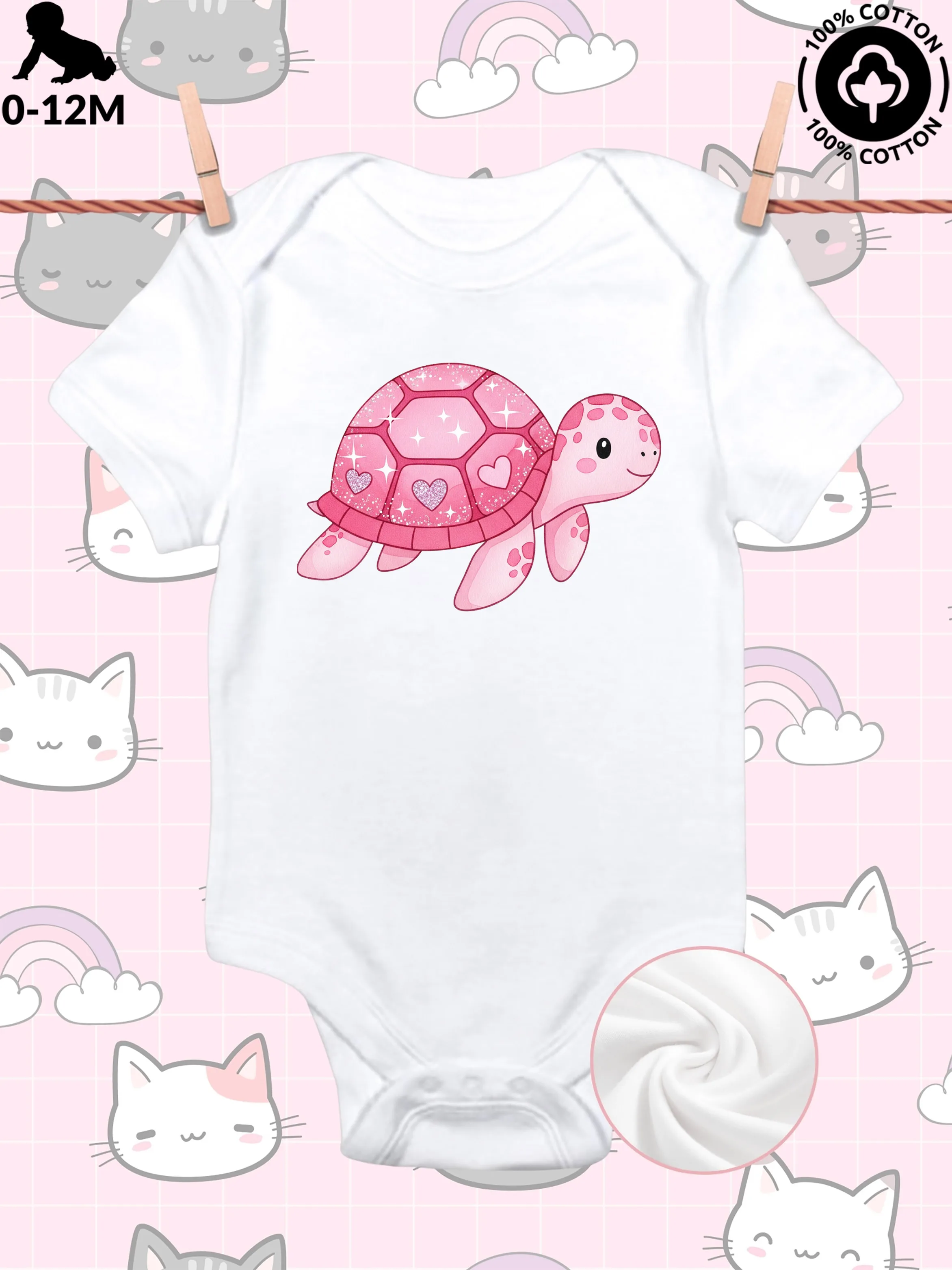 

Блестящий комбинезон-боди для малышей «Морская черепаха», унисекс, из чистого хлопка, мягкий, всесезонный, белый, 190 г/м²