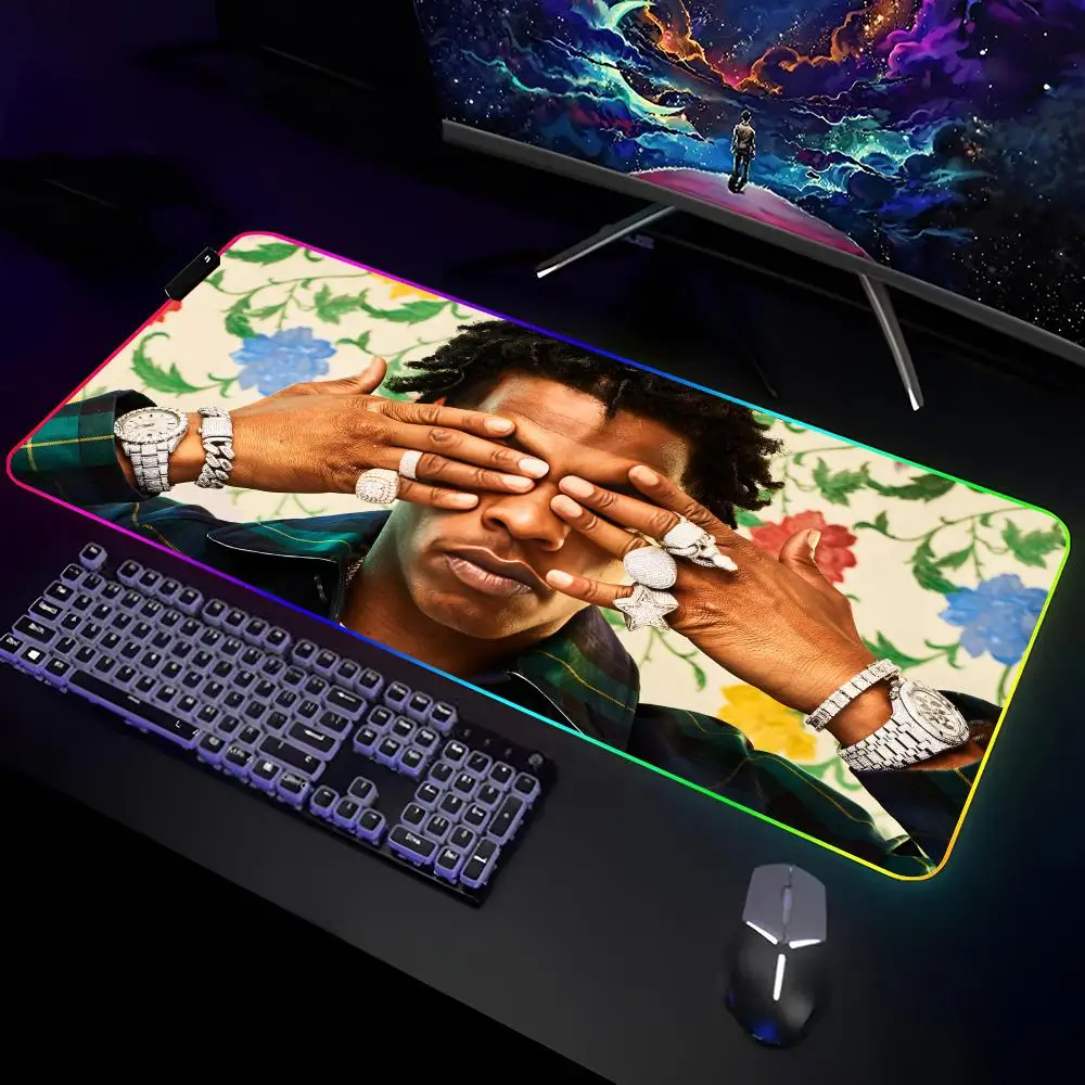 L-Lil Baby Rapper Mouse Pad Gamer RGB Deskmat Keyboard Mat Gaming Laptops LED Mousepad Desk Protector Anime Mause Mats