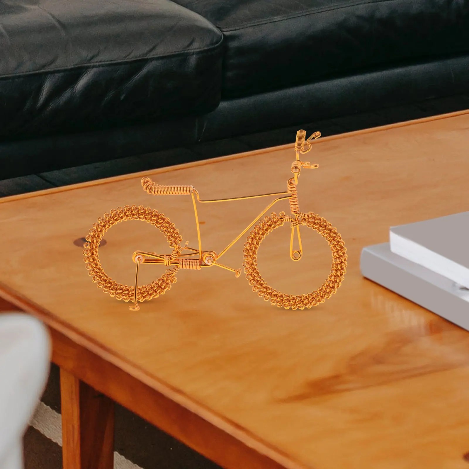

Miniature Bicycle Decor Golden Aluminium Wire Mini House 14x8x5.5cm Tiny Retro Bike Ornament Desktop Vintage Bike Decoration