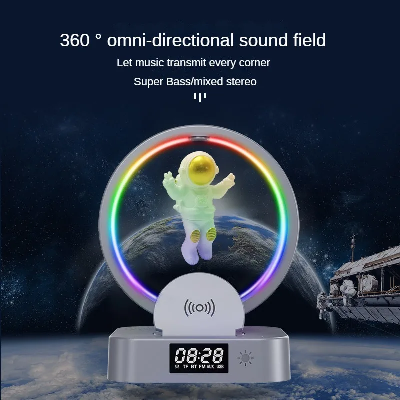 Magnetic Levitation Astronaut Bluetooth Speaker Clock Astronaut Sound RGB Computer Subwoofer Decoration Birthday Gift