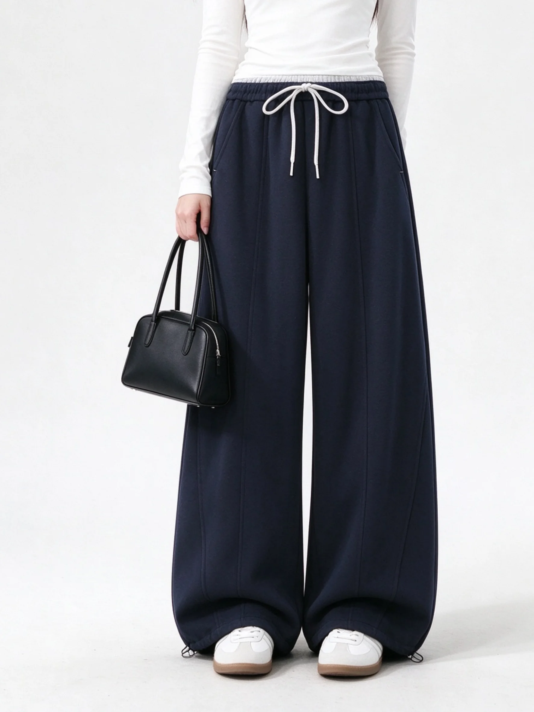Casual Loose Wide Leg Sporty Trousers Color Block Lazy Style Autumn New Arrival Women's Comfortable Breathable Elastic Waist