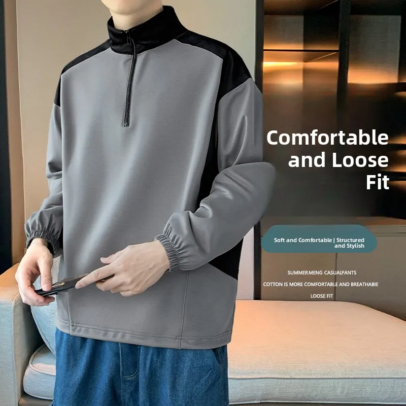 

Fall 2025 Trendy Brand Sweatirt with f Zipper Stand Collar Long Sve Hoodie for Men Casual Sle Polyester Cotton Blend