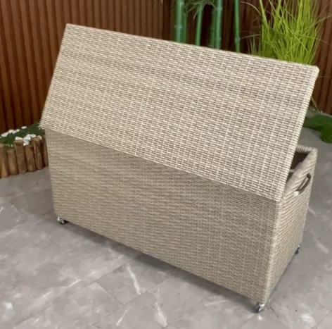 Outdoor Wicker Storage Box Large Capacity Waterproof Sunproof Rolling Cabinet with Wheels for Patio Garden Deck Furniture