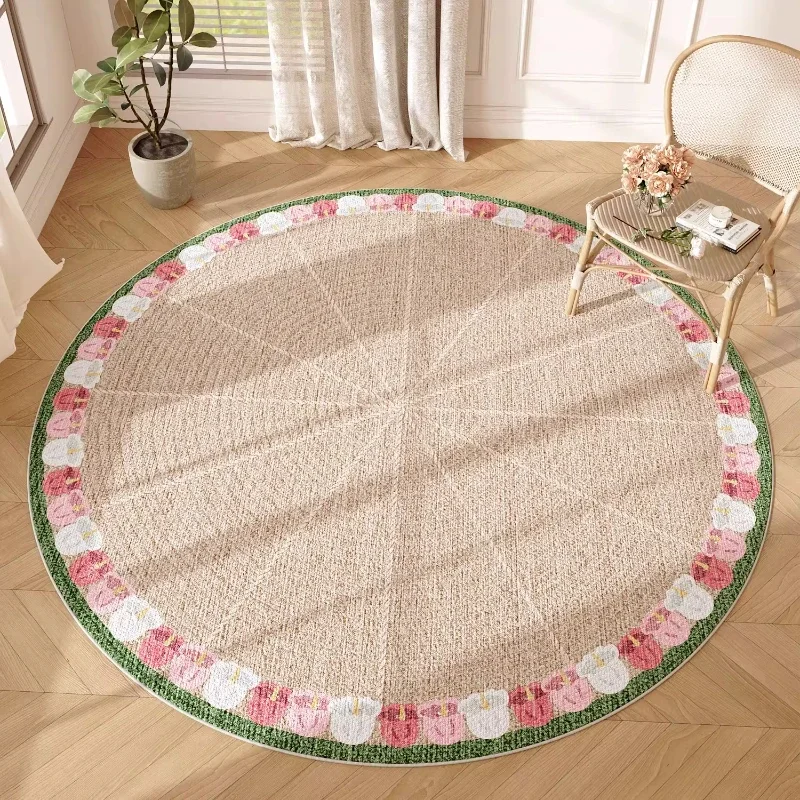 French Style Bedroom Decor Round Carpet Flower Pattern Carpets for Living Room Washable Lounge Soft Floor Mat Home Anti-slip Rug