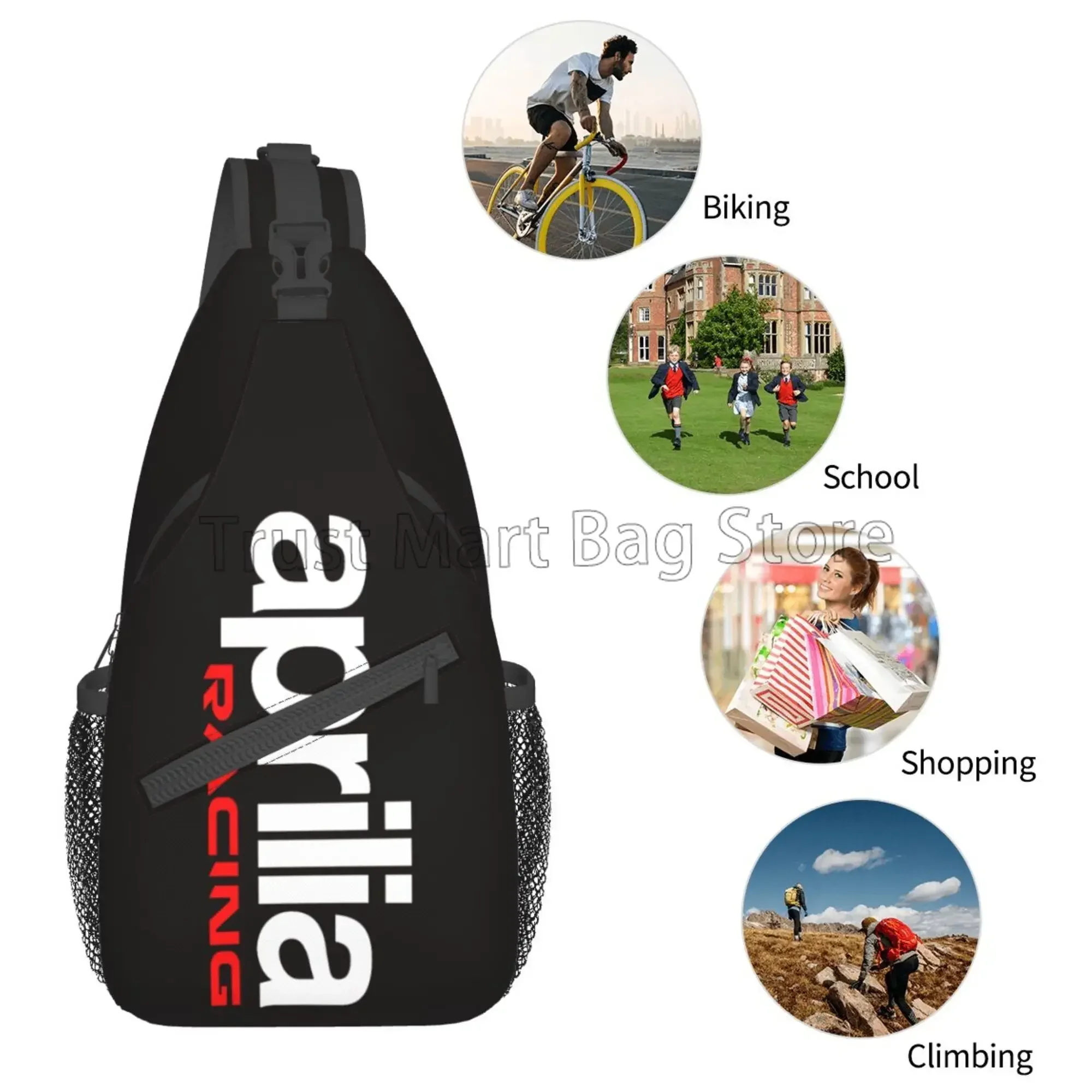 Aprilia Racing Logo Print Peito Malas Crossbody Sling, mochila esportiva para caminhadas de viagem, mochila leve casual para homens e mulheres