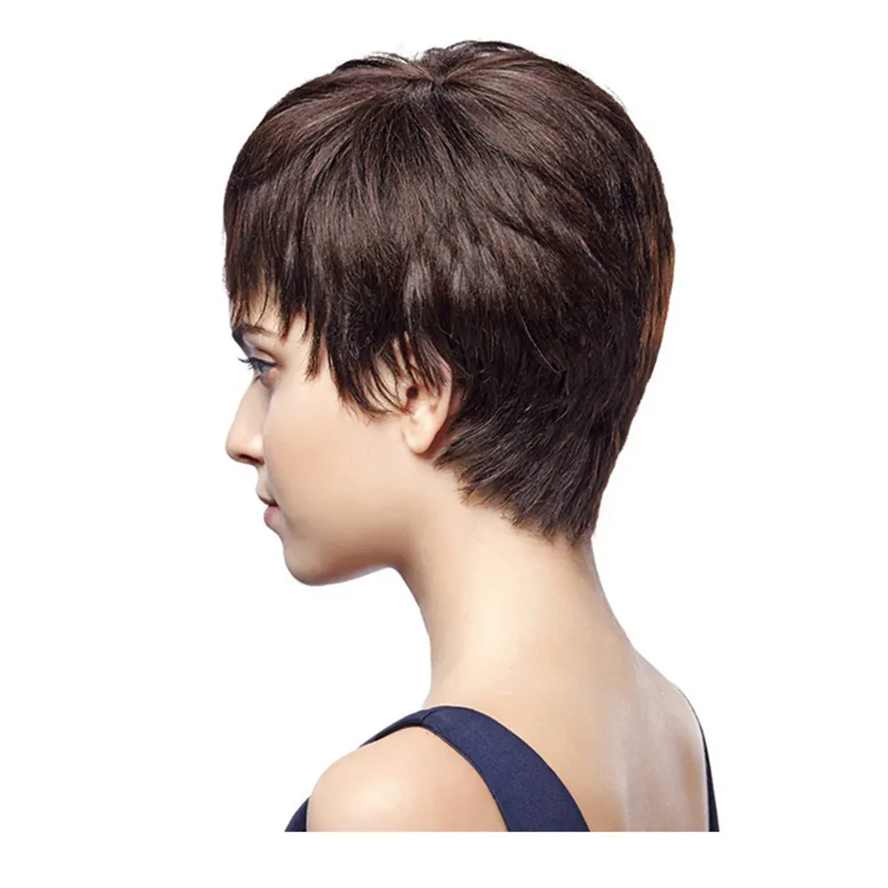 Brown Human Hair Short Pixie Cut Wig for Women #4 Color Brazlian Human Hair Wigs for Black Women Black Red Full Machine Wigs