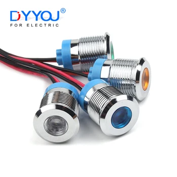 ไฟสัญญาณโลหะ LED กันน้ำ1ชิ้น16มม. พร้อมลวด3V 6V 12V 24V 110V 220V สีแดง/เหลือง/น้ำเงิน/เขียว/ขาว