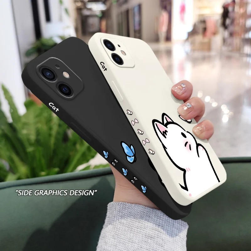 เคสโทรศัพท์ลายแมวหวานฝัน สำหรับ iPhone 12 11 X XR XS 8 7 SE2 Plus Pro Max Mini  วัสดุซิลิโคนเหลว