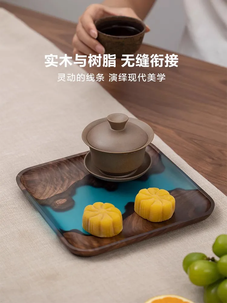 Black Walnut Plate Teapot tray Senior sense creative round fruit plate household resin dinner plate