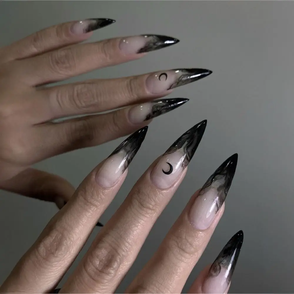Wearable Manicure Almond Fake Nails Faux Fingernails Pointed Head Halloween False Nail Full Cover Long Length Press on Nails