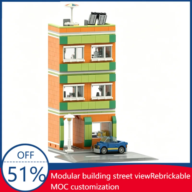950Pcs Modern House Custom Building Blocks City Modular Apartment With Street And Rooftop Scene Model Educational Assembly Gift
