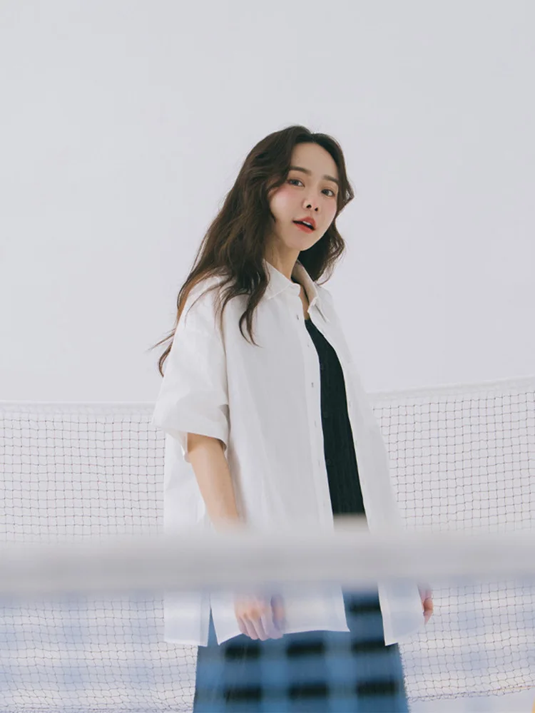 

Женская повседневная хлопковая рубашка Queenop с широкими штанинами и коротким рукавом, весна-лето, новинка, премиум-качество