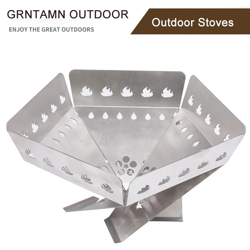 

Outdoor Camping Stainless Steel Barbecue Wood Stove Pentagonal Fire Station Folding Portable Fire Rack