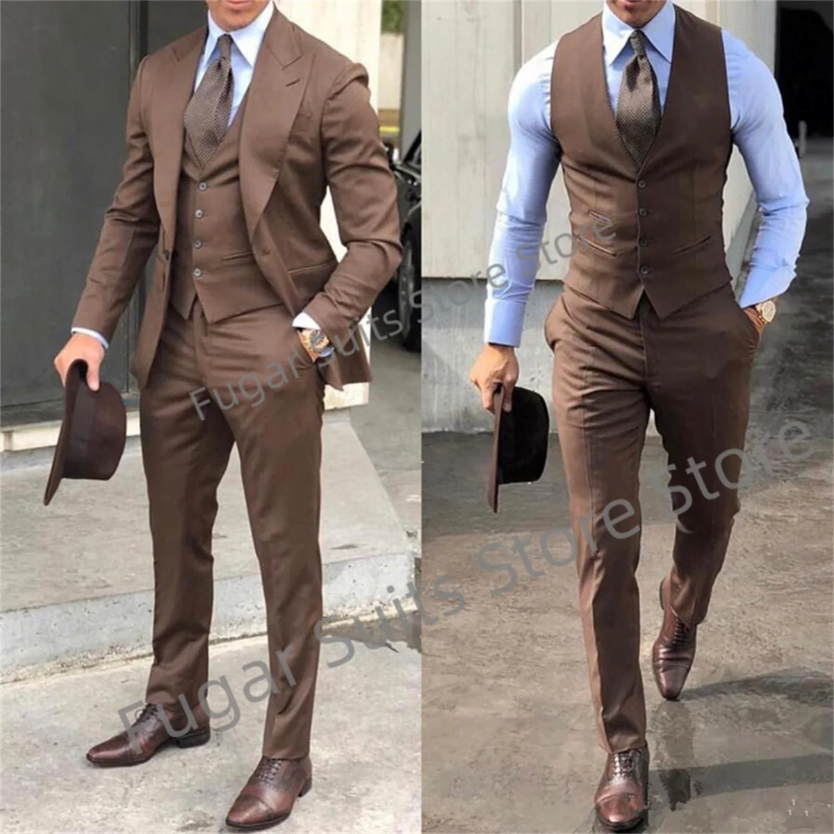 Traje Formal de boda para hombre, esmoquin ajustado con solapa de pico para novio, conjunto de 3 piezas, Blazer a la moda, color negro