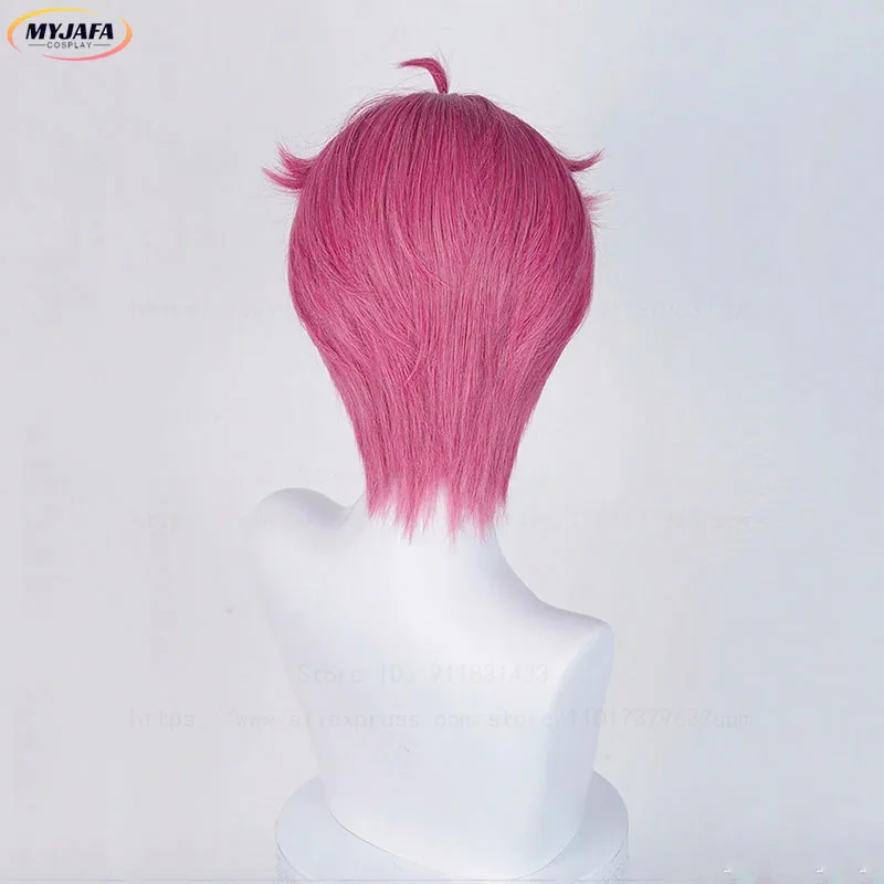 Hoge kwaliteit Abby Cosplay Pruik Saja Jongens Kort Roze Roze Middenscheiding Hoofdhuid Hittebestendig Synthetisch Haar Anime Pruiken + Pruik Cap
