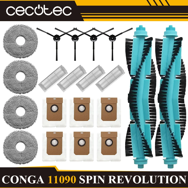 For Cecotec Conga 11090 Spin Revolution Replacement Spare Parts Main Side Brush Hepa Filter Mop Dust Bag