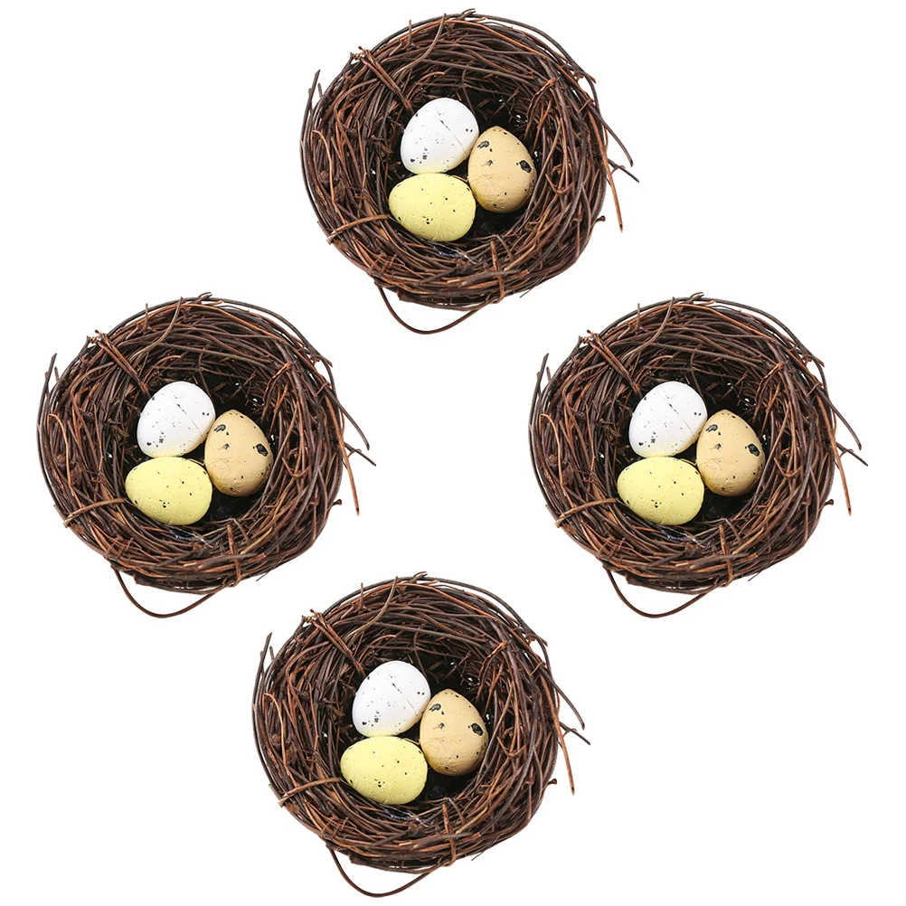

4Pcs Artificial Bird Nest with Eggs Decor Set Fine Craftsmanship for Office Bar Restaurant Indoor Outdoor Warm Atmosphere