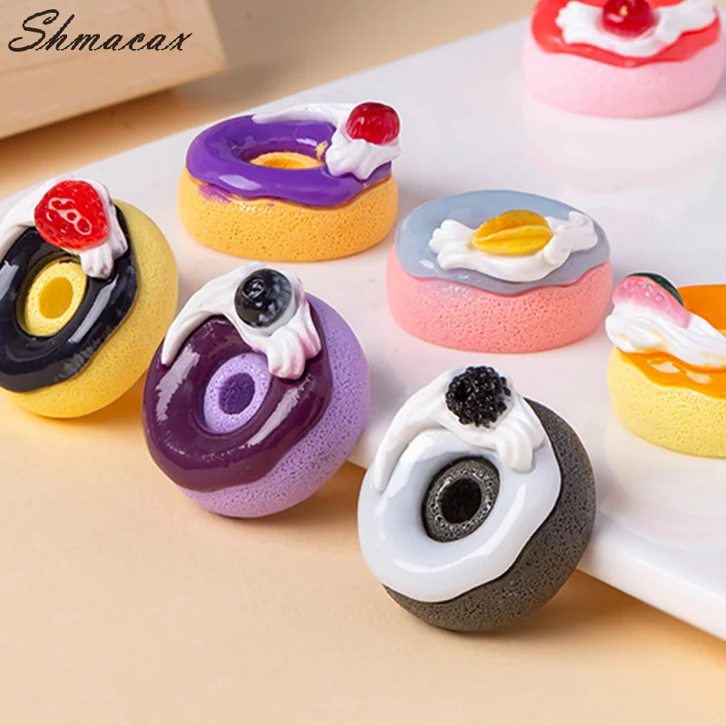 Resina Donuts Ornamentos para Crianças, Food Simulation, Utensílios de Cozinha, Play, DIY, Emulado Louça, Decoração, Acessórios para Crianças