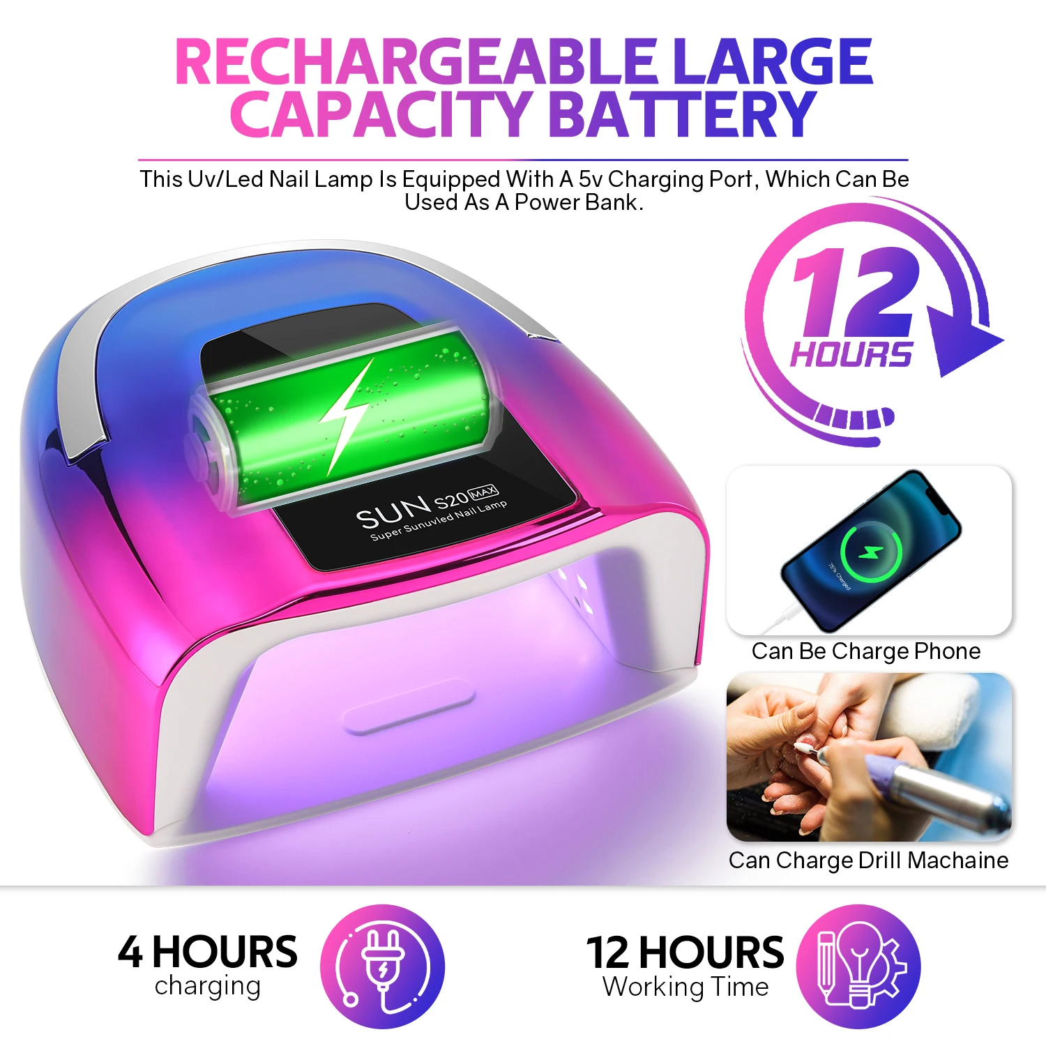 Uv Led Nagellamp Nail Art Lamp Met Diamanten Draadloze Uv-Cabine Voor Nagels Manicure Lamp Met 3 Timer Instellingen Nagellamp