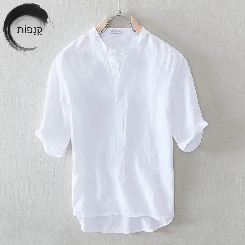 Summer Thin Cotton Linen Half Sleeve Loose Fit round Neck Men's T-Shirt CleanFit Style Citywalk Shirt Resistant to Dirt And S...