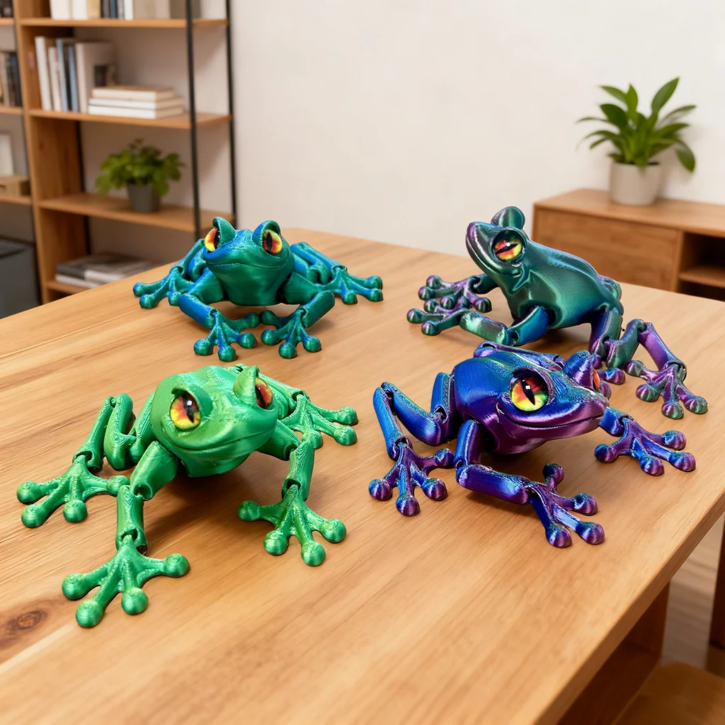 Estatua de rana impresa en 3D, animal impreso en 3D flexible, figuras de acción Fidget para decoración de escritorio de oficina en casa, 38 cm/14,96 pulgadas, 16,5 cm/6,5 pulgadas