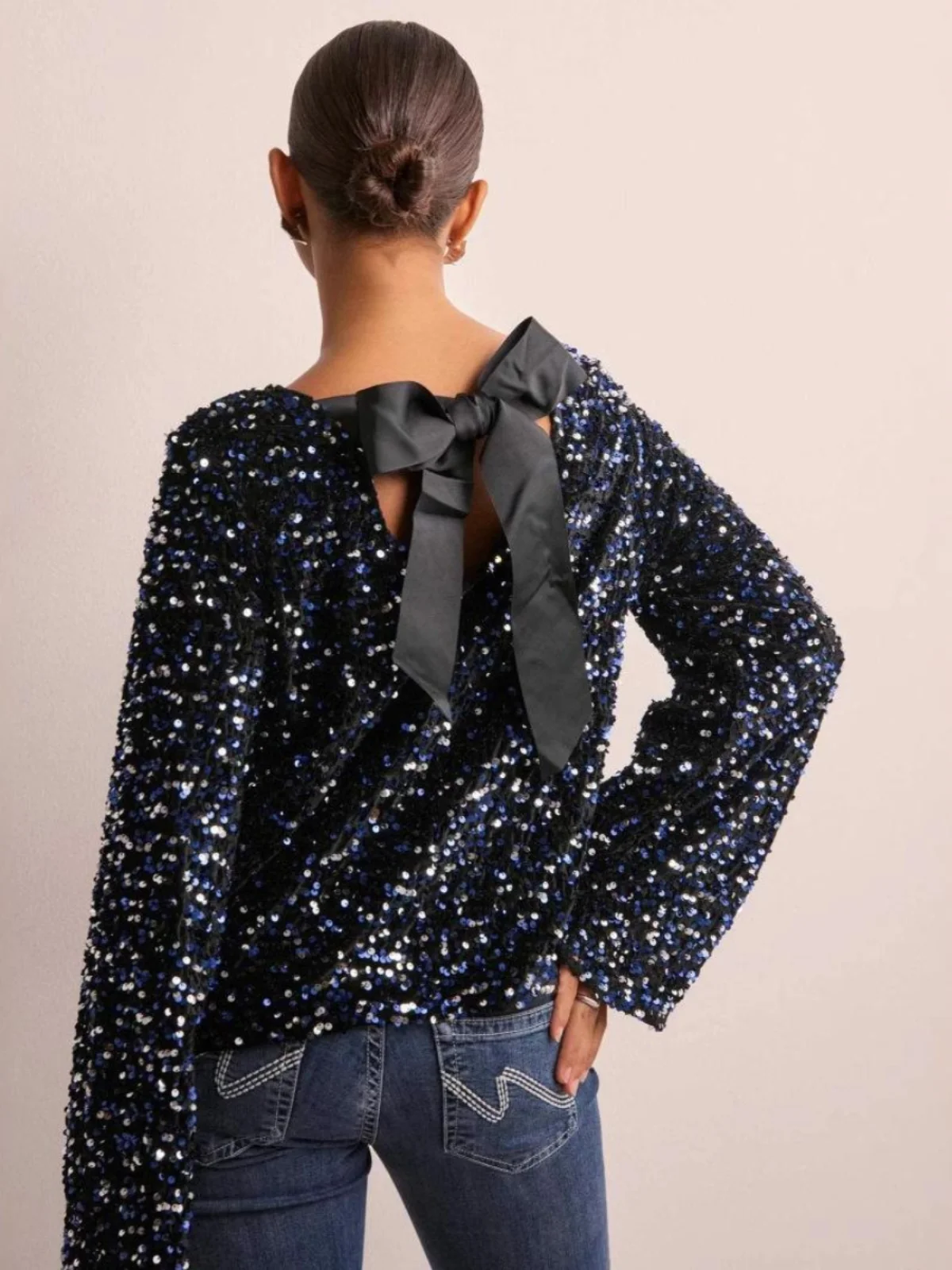 

Sexy ort Sequin Long Sve Loose Women's Top Commute Sle round Ne Warmth Functional Color Casual irt