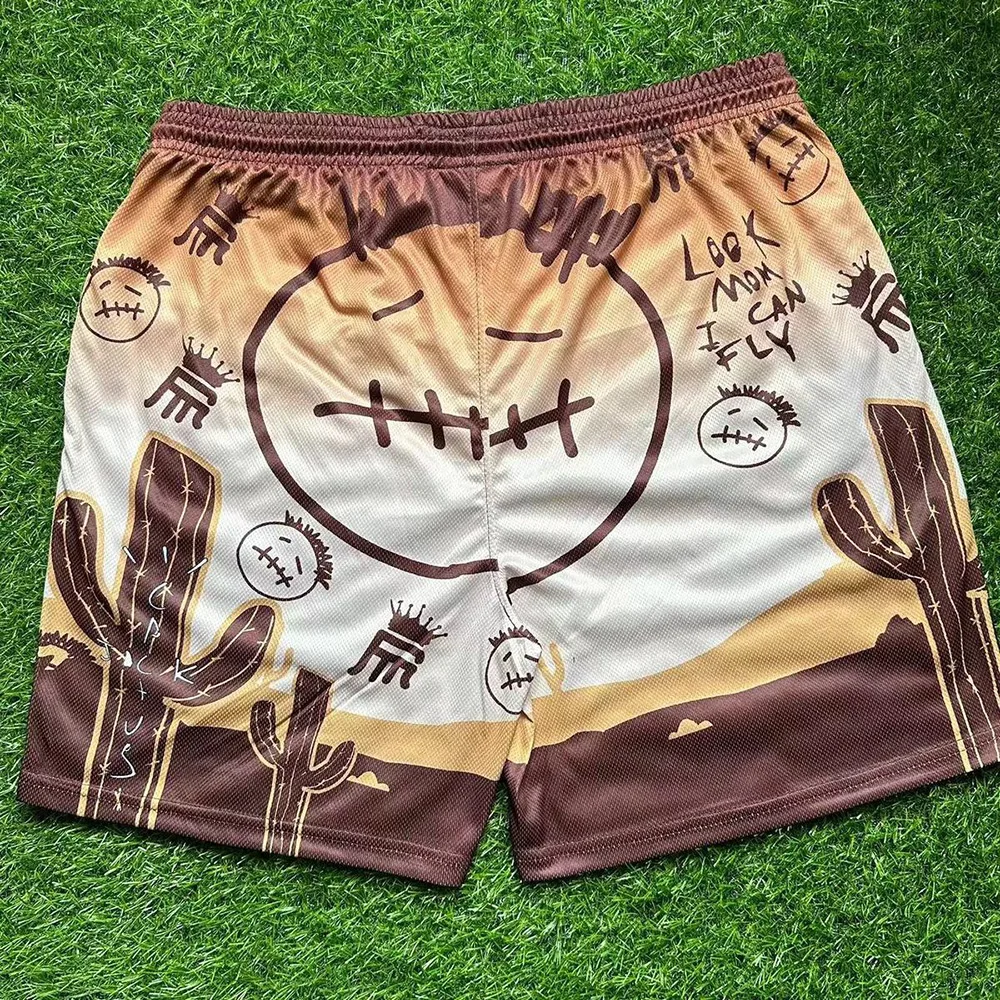 Mens Unique Graffiti Wasteland Style Basketball Shorts Athletic Casual Mesh Quick Dry Breathable Summer New Fashion Short 2024