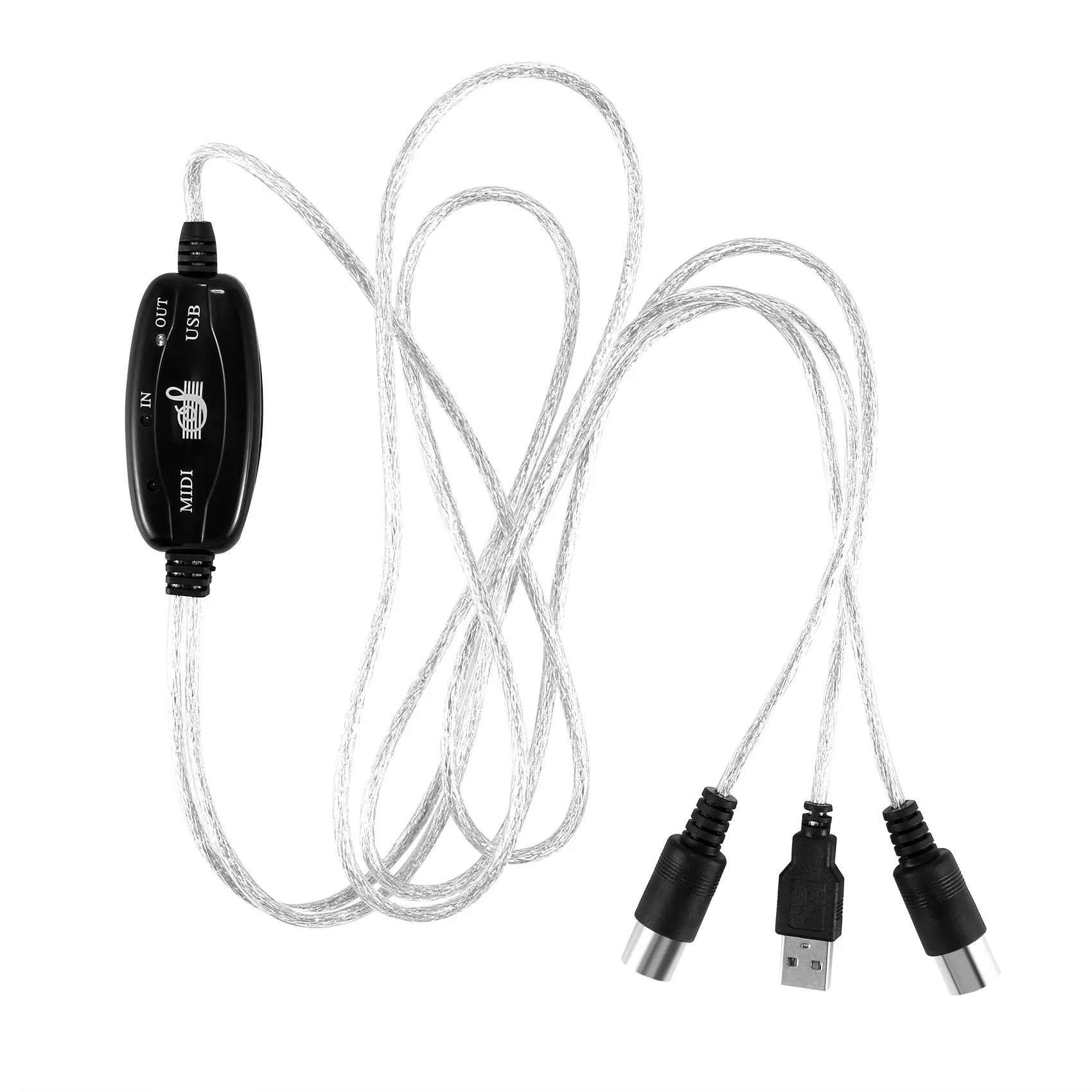 New USB IN-OUT MIDI Cable Converter PC to Music Keyboard Adapter Cord