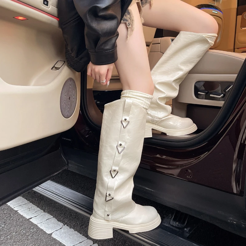 

Новинка 2023 года, женские модные ботинки, женские ботинки с круглым носком и квадратным каблуком на боковой молнии, универсальные весенне-осенние одинарные ботинки в стиле ретро