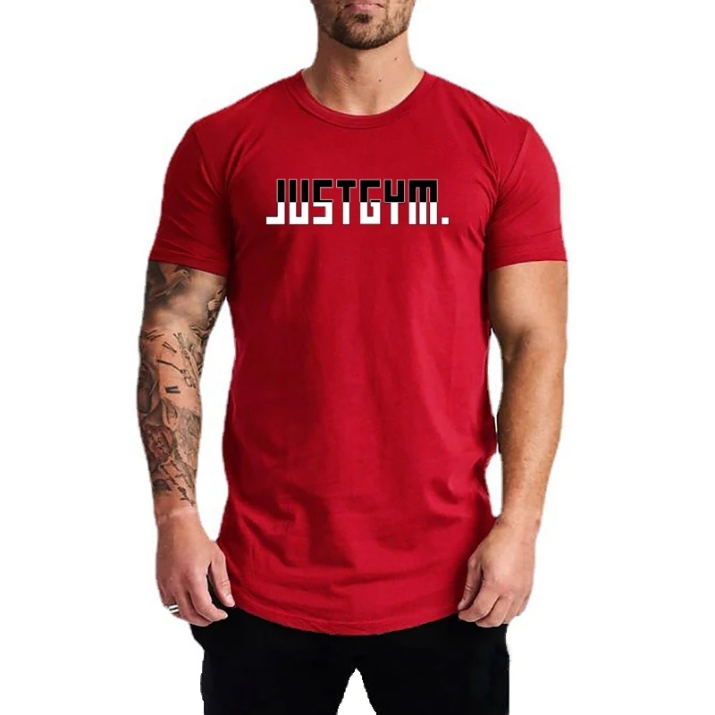 

Mens Sport Short Sleeve Slim Fit T-shirts Summer Cool Cotton Breathable Gym Fitness Shirts Training Bodybuilding Muscle Clothing