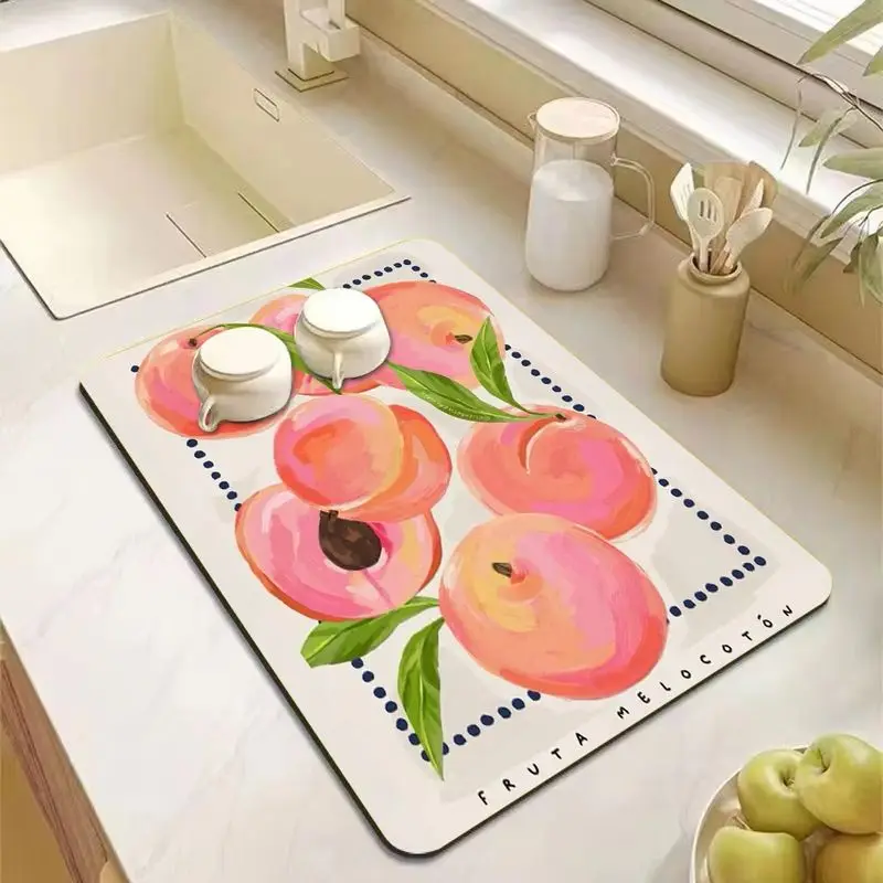 VIKAMA Italian-Style Summer Fruit Tableware Drainer Mat, Absorbent Decorative Coffee Maker Mat, Kitchen Table Decor, Home Decor