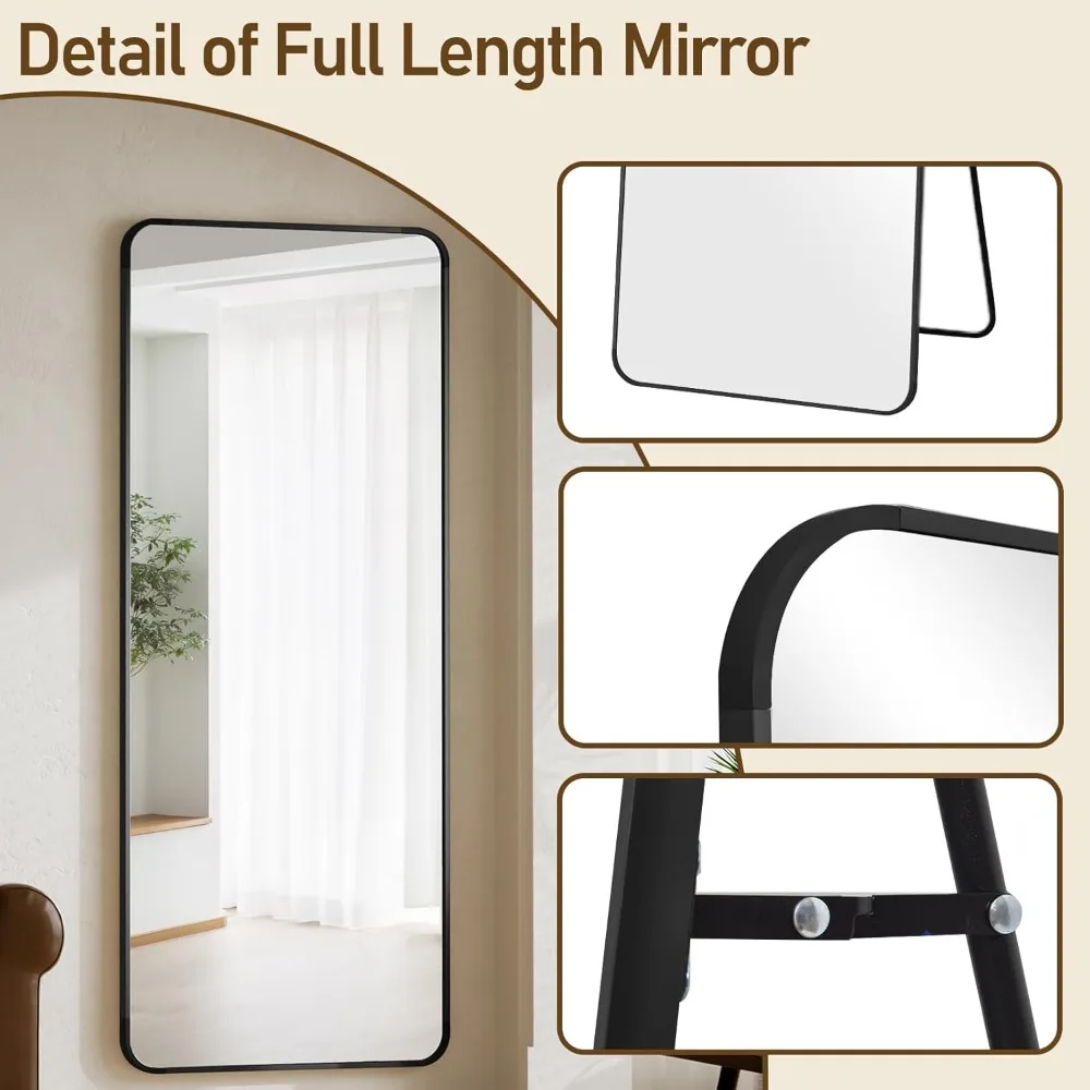 Full Length Black Floor Mirror 71x26, Rounded Corners, Standing or Leaning, Ideal for Home and Beauty Salons