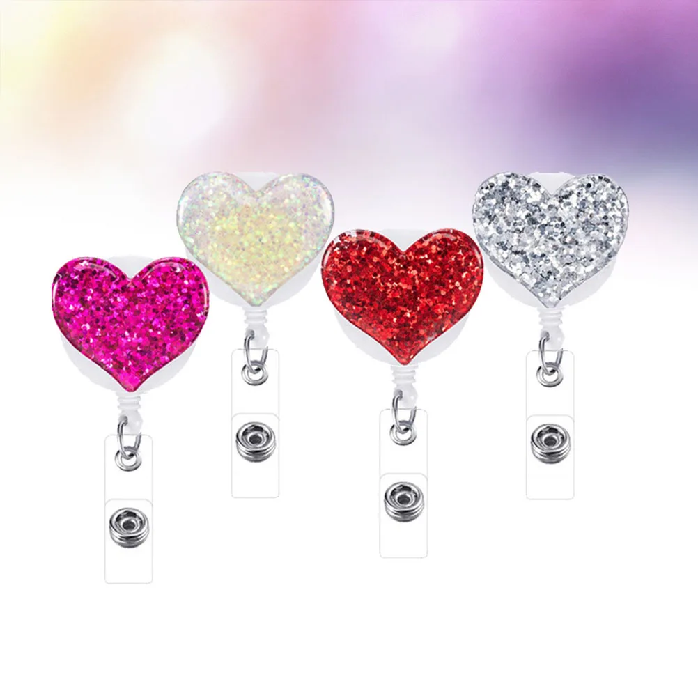 

4Pcs Id Badge Reels Nurse Badge Holder with Heart Charm Retractable Clip for Name Tags Keys Office Hospital School Staff Daily