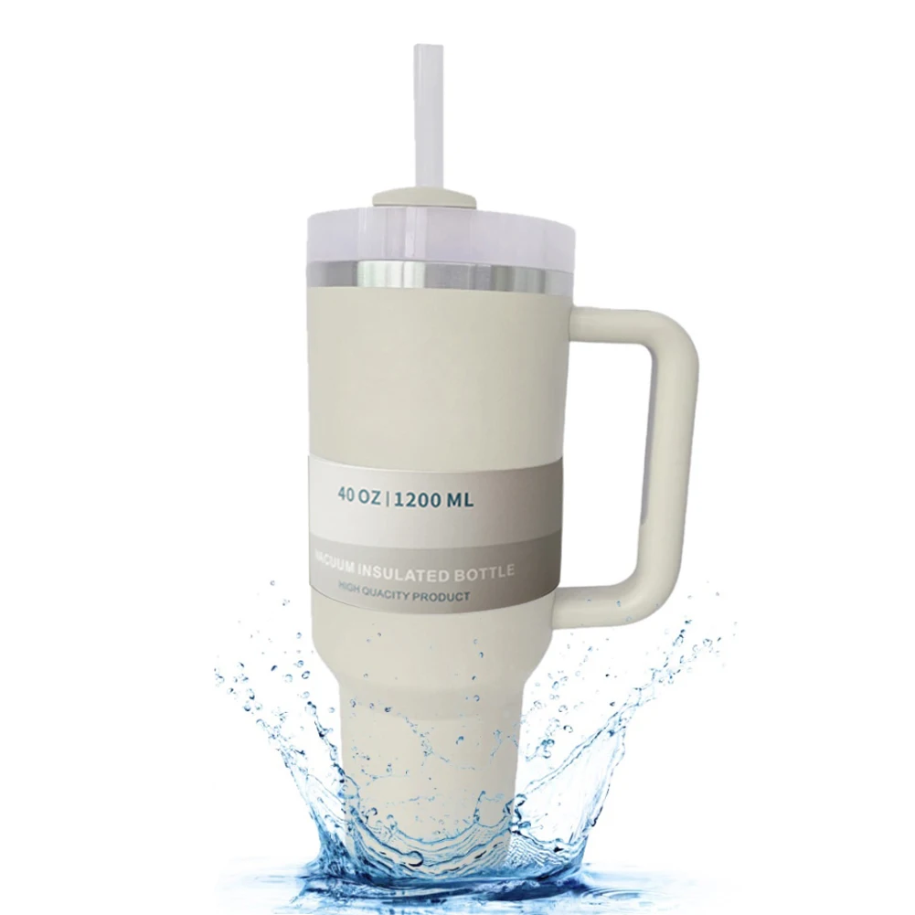 

40 oz Iced Tumbler with Handle Straw Lid Stainless Steel Vacuum Insulated Coffee Mug Portable Thermal Travel Cup for Sport Car