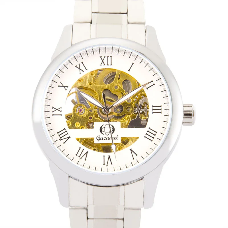 

Men’s Automatic Skeleton Mechanical Watch Roman Numeral Dial Classic Business Style Wristwatch