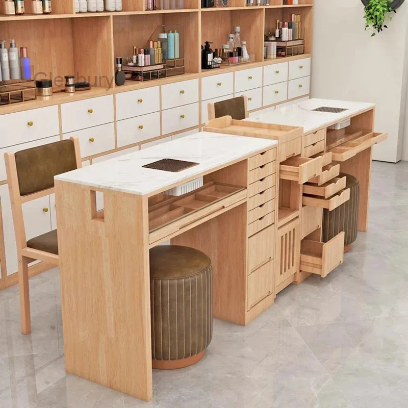 Retro Nail Table With Drawers Simple Storage Trendy Elegant Nail Table With Dust Collector Design Muebles Manicurista Furniture