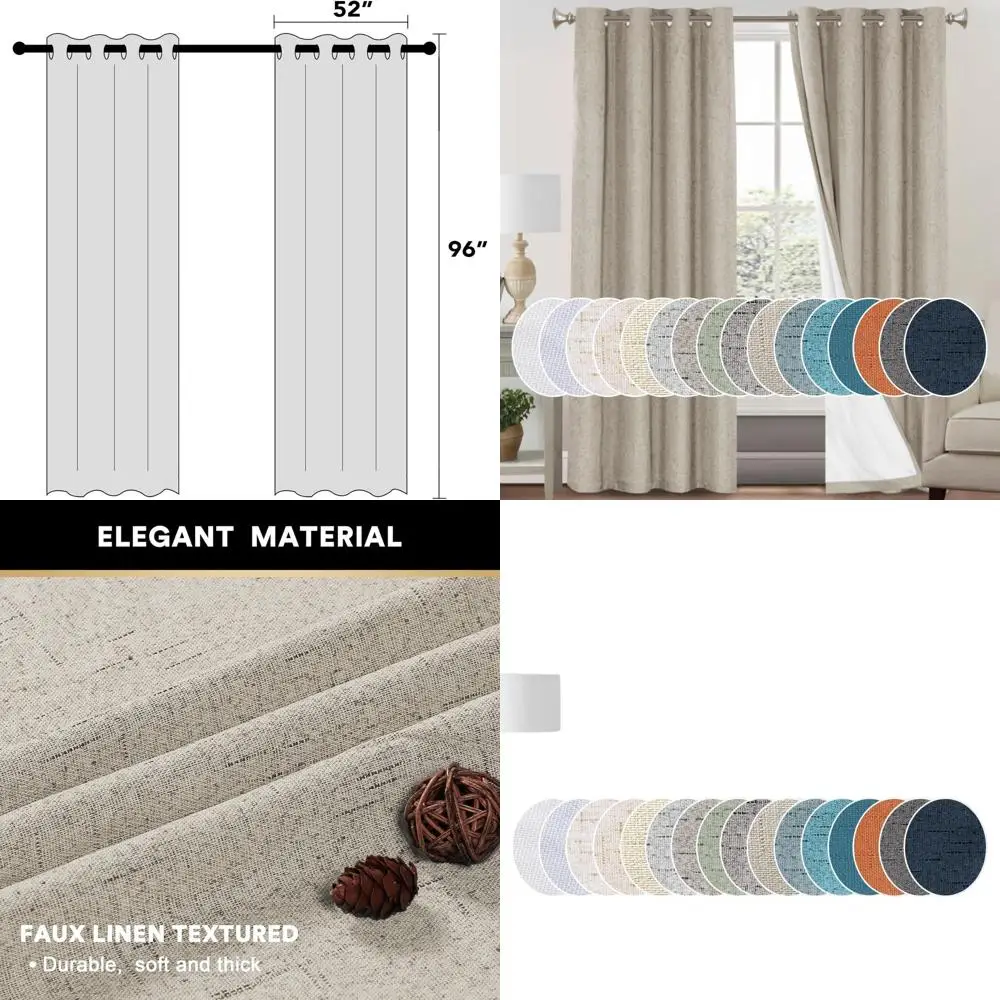 

Льняные 100% затемняющие шторы, длина 96, комплект из 2 панелей с белой подкладкой для затемнения комнаты, подходят для спальни/гостиной и медсестры