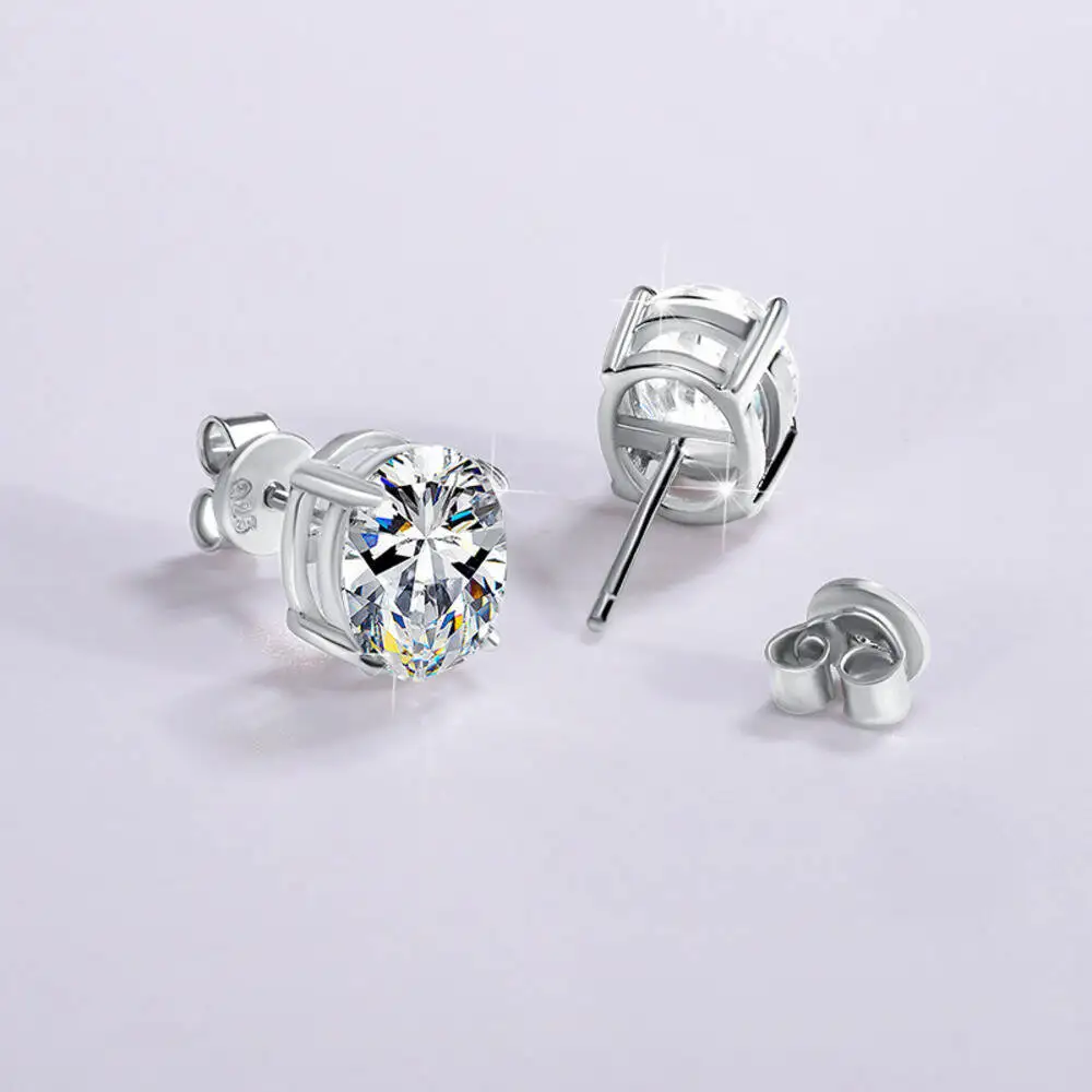 SG كل 1CT البيضاوي المعتمد مويسانيتي وأقراط للنساء مثالية قطع الأحجار الكريمة 100% 925 الفضة الاسترليني مطلي 18K