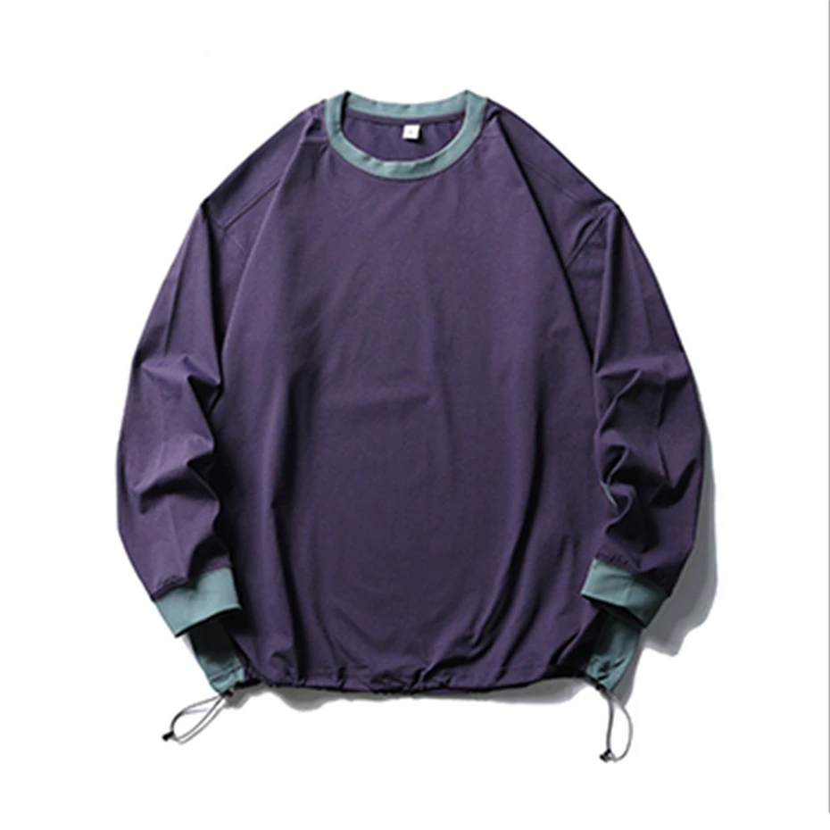 Vintage Patchwork Pullover Mens Streetwear Harajuku Long Sleeve T-Shirts Oversized Quick Drying Sport Loose Casual Top Unisex